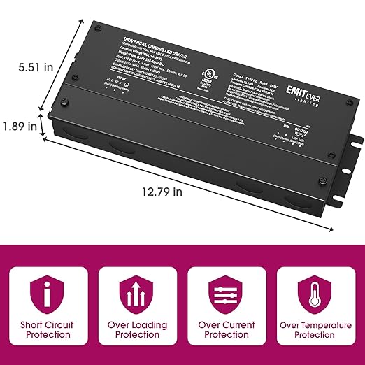 EMITEVER 384W Dimmable LED Driver, 24V 5-in-1 Dimmable Power Supply,4-Channels AC to DC Transformer for LED Light, Compatible with Lutron and Leviton Dimmer, Waterproof IP67 and UL Listed, Class 2