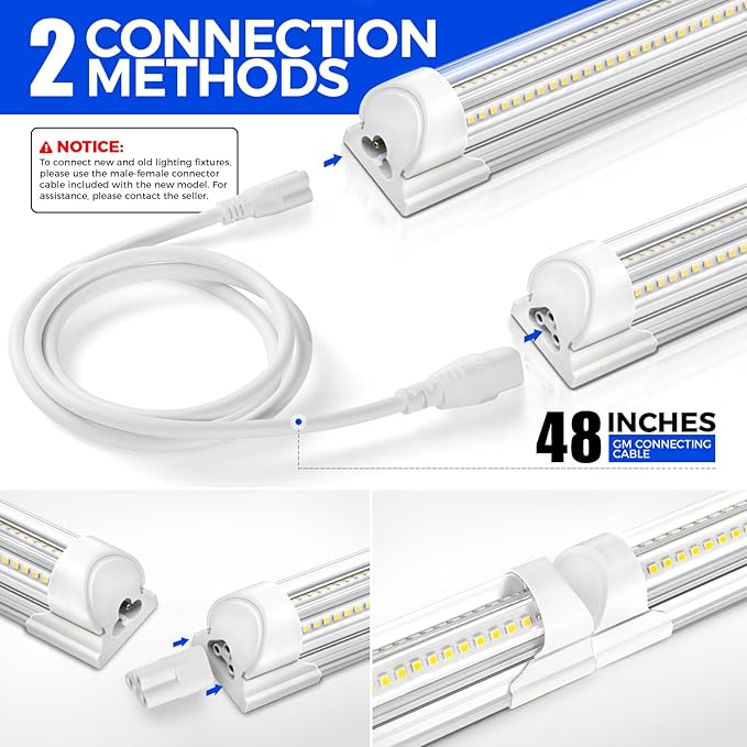 Barrina 8FT LED Shop Light, 100W 15000LM 5000K, Clear Cover Linkable LED Tube Lights, V Shape Integrated T8 Lighting, Ceiling Lights for Garage, Warehouse, Workshop, ETL Listed,10 Pack