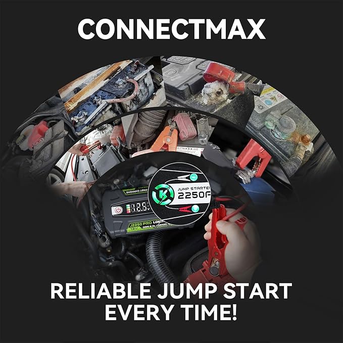 J2250 PRO Jump Starter with ConnectMax, 2250A LiFePO4 Car Starter Battery for 8.0L Gas and 6.0L Diesel Engines, Jump Pack with 60W Two-Way Fast Charging, Super-Safe and 2000 Cycle Life