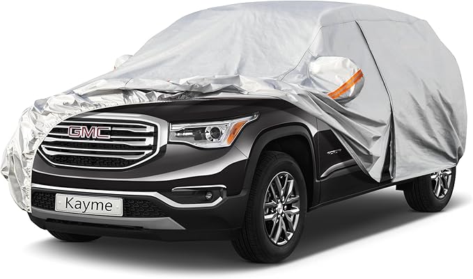 Kayme 6 Layers SUV Car Cover Custom Fit for GMC Acadia (2007-2025) Waterproof All Weather for Automobiles, Outdoor Full Cover Rain Sun UV Protection.Silver
