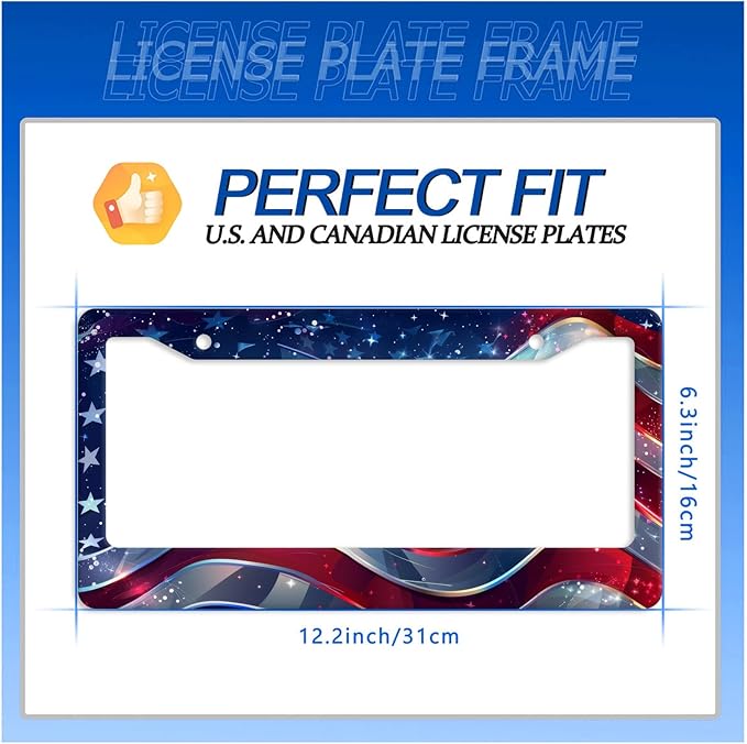 Patriotic American Flag License Plate Frame USA Flag License Plate Stainless Steel Funny License Plate Holder America Car Accessories With Screws Car Decoration 12.3" x 6.3"Fits Standard Vehicles Size