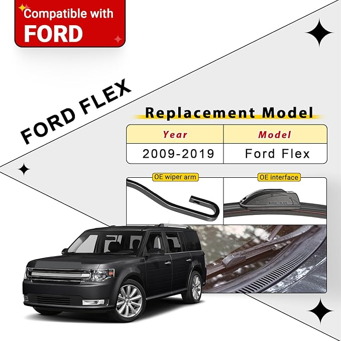 Windshield Wiper Blades Replacement for Ford Flex 2009 2010 2011 2012 2013 2014 2015 2016 2017 2018 2019 Original Factory Quality Front Rear Wipers Blade Set - 24" 22" 12" (Pack of 3)