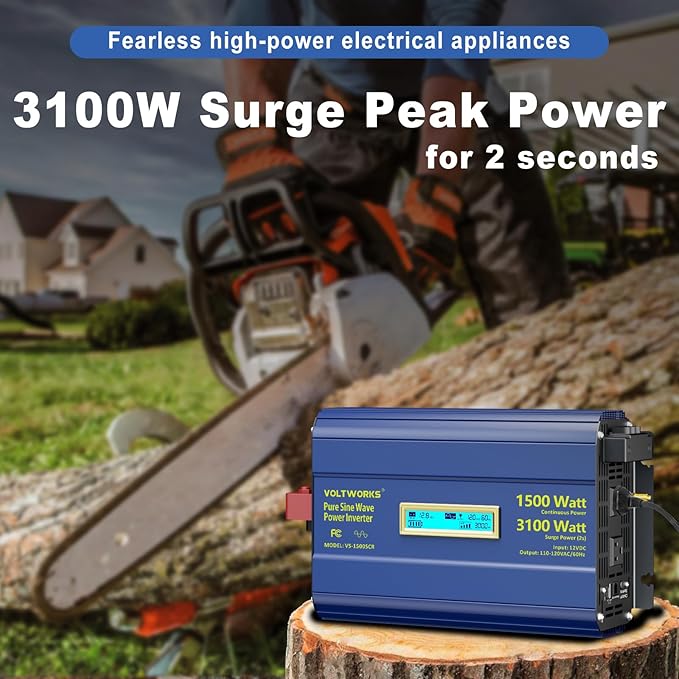 Pure Sine Wave Inverter 1500 Watt 12V to 110V 120V AC Surge Peak 3100W For 2 Seconds Power Inverter Built-in UL Fuse PD36W USB-C Port Compatible with Lithium Battery Starlink For Off-Grid Solar Car RV