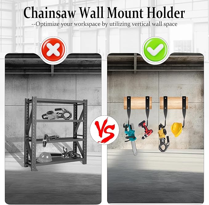 4PCS Chainsaw Wall Mount Storage Rack, Heavy-Duty Chainsaw & Tool Wall Mount Holder, Weed Eater String Trimmer Hanger, Backpack Blower Storage Hooks for Garage Organization