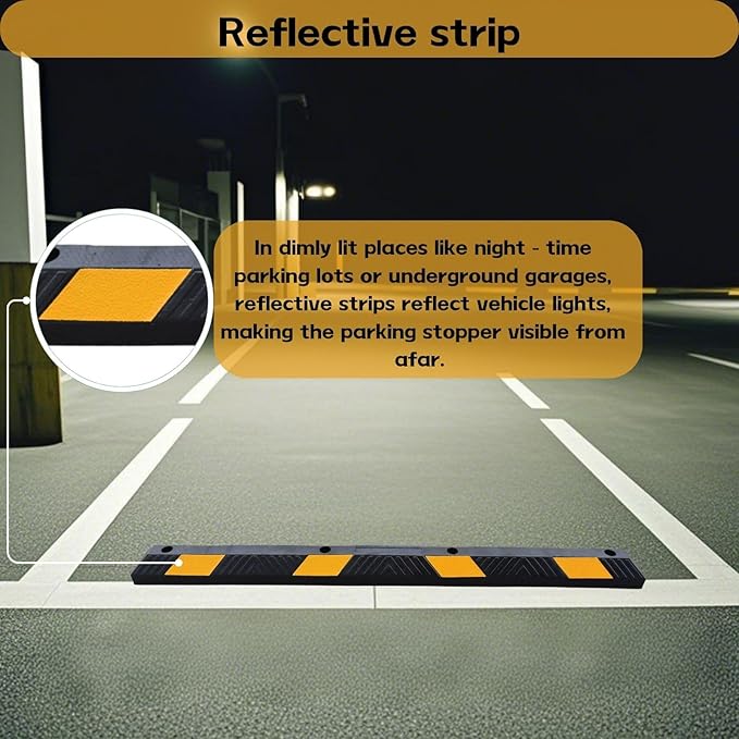 Heavy-Duty Parking Curb Wheel Stop - Driveway Vehicle Stopper for Cars, Trucks & RVs - Durable Rubber Car Barrier with Reflective Strip - Garage & Parking Lot Safety Curb Ramp (72" - 2Pack)