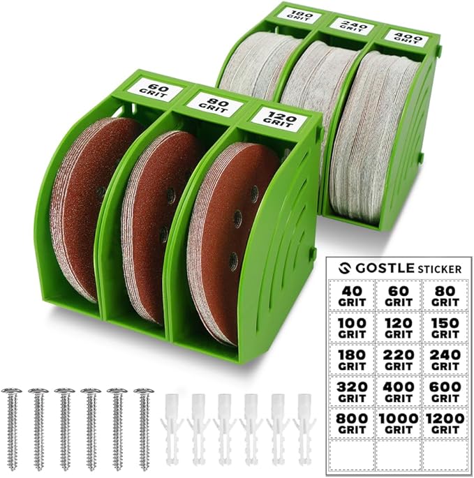 5 Inch Professional Sanding Discs Storage Bins - 6 Bins Set for Efficient Organization, Offset Snap-On Connection, Grit Classification, Space-Saving Design and Versatile Application, Green