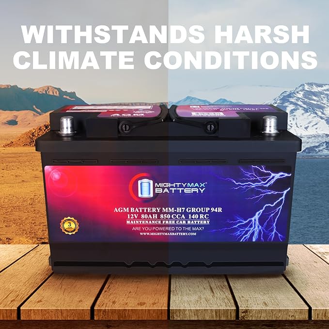 Mighty Max Battery MM-H7 Start and Stop Car BCI Group Size 94R 12V 80AH, 140RC, 850 CCA Rechargeable AGM Car Battery