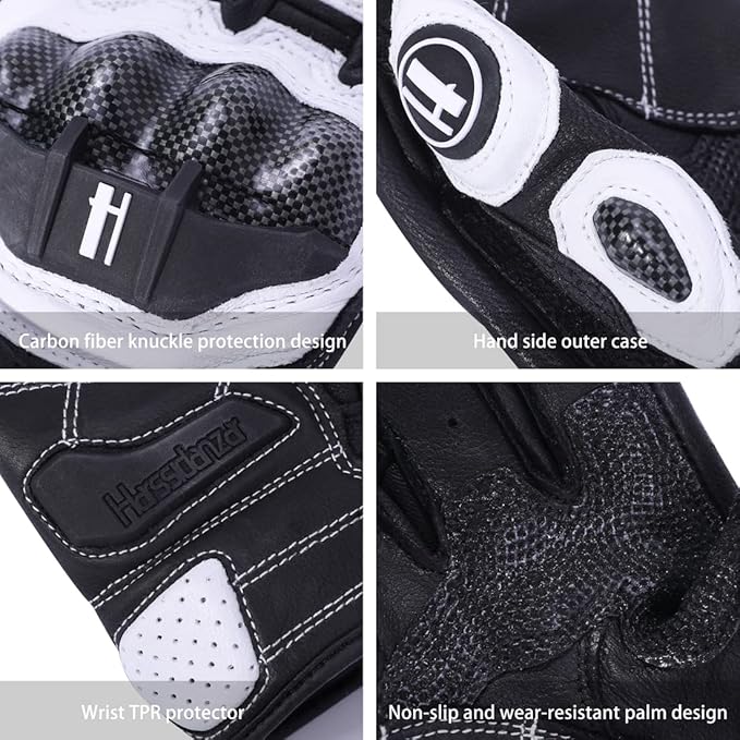Harssidanzar Breathable Leather Motorcycle Gloves Touchscreen for Men Women KM046