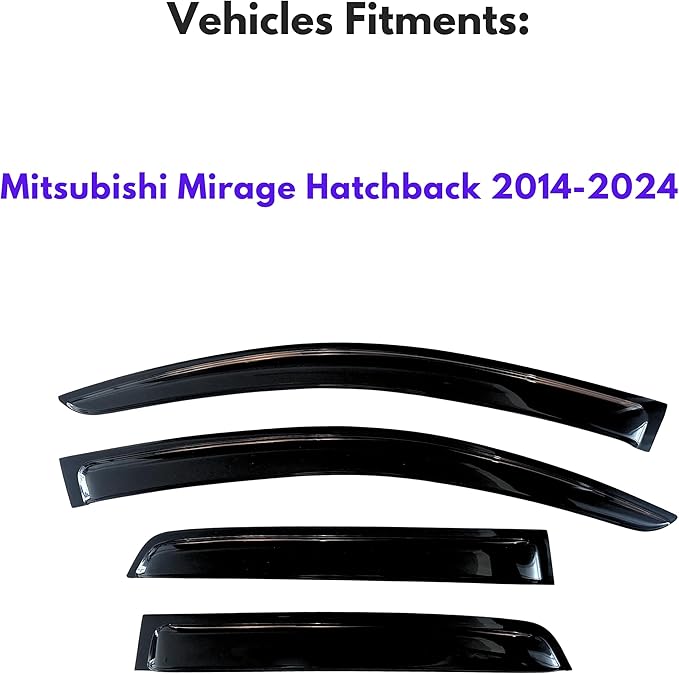 KPY Window Visor Compatible with Mitsubishi Mirage Hatchback 2014-2020, 4PC Rain Guard Side Window Vent Deflectors Tape-On Style, 2014 2015 2016 2017 2018 2019 2020