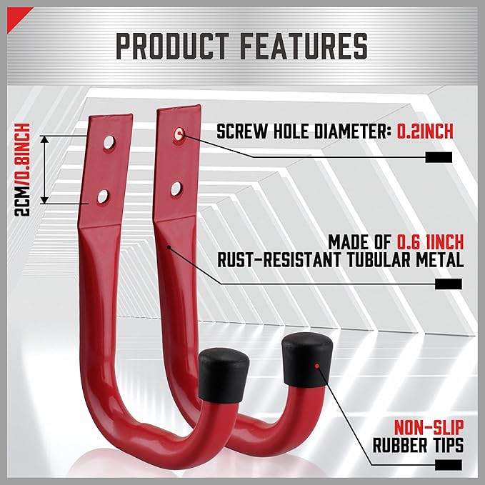 HORUSDY 6 Pack Garage Hooks, Utility Hooks, Garage Hook Heavy Duty Wall Hook (Red)