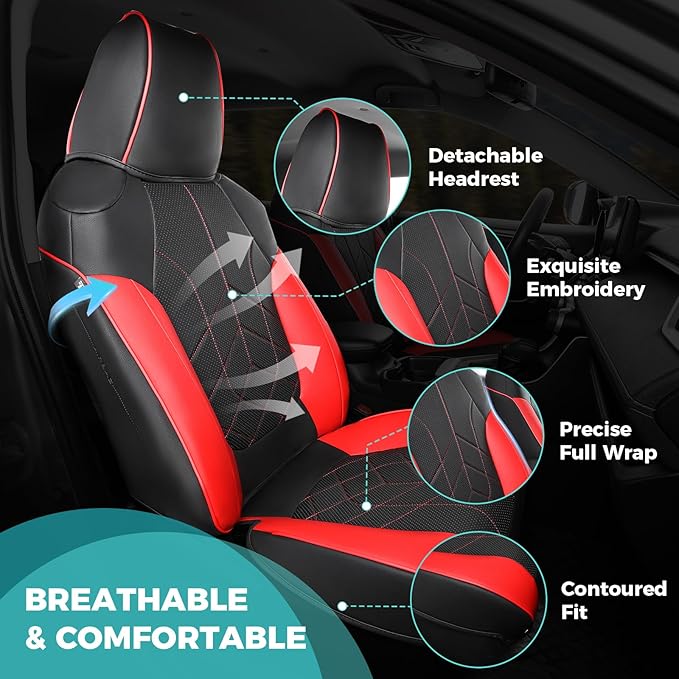 for Toyota RAV4 Seat Covers 2019 2020 2021 2022 2023 2024 2025 RAV 4 LE XLE Limited XLE Premium (Gas not for Hybrid) - Custom Leather Car Seat Covers Full Set - BlackRed