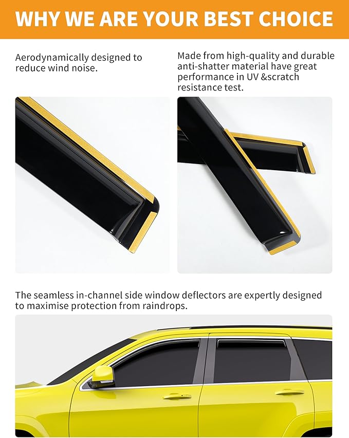 in-Channel Window Rain Guards Fit for Jeep Grand Cherokee 2011-2021 Limited Extra Durable Window Deflectors Vent Visors Shades Car Accessories Visors Rain Guards -4 pcs