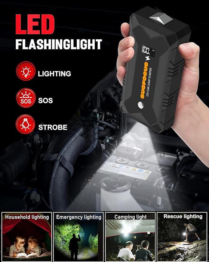 Jump Starter, 2500A Battery Jumper Starter Portable (for 8.0L Gas or 6.5L Diesel Engine), Car Battery Jump Starter, Jump Box, Jump Start Battery Pack with Jumper Cable, LED Light, USB QC3.0 (Black)