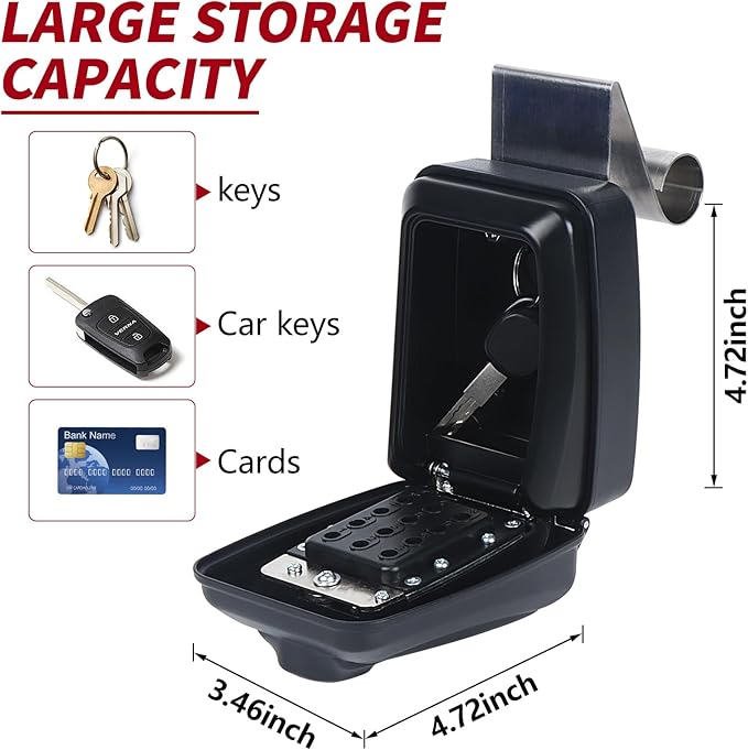 Car Window Lock Box for Turo, Black Portable Lockbox for Car Keys, Car Key Lock Box Fit for Ride Share, Turo, GetAround, with Sturdy Large Capacity, Protective Cover, Weather Protection