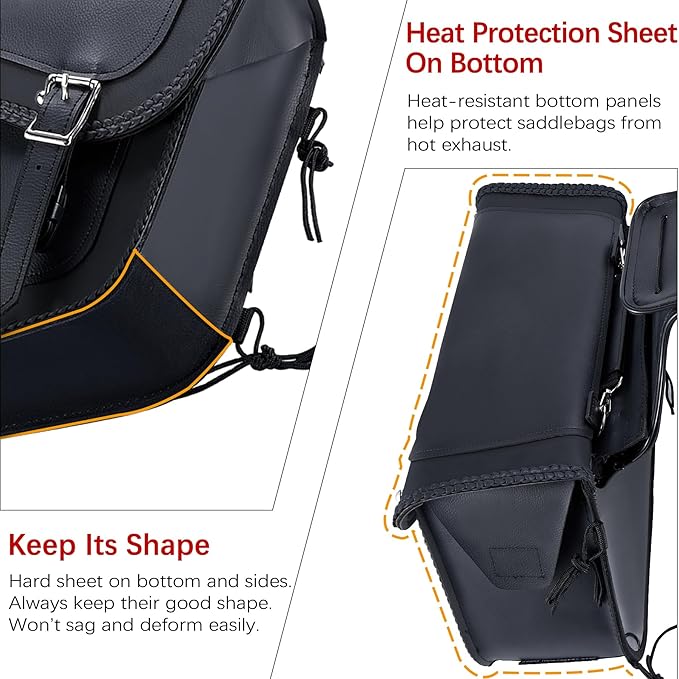 Dream Apparel Naked Cowhide Leather Motorcycle Saddle Bags Studded Throw Over Saddlebags, Motorcycle Side Bags for Honda Shadow Sportster Softail Dyna V-star (Black, No Studs)