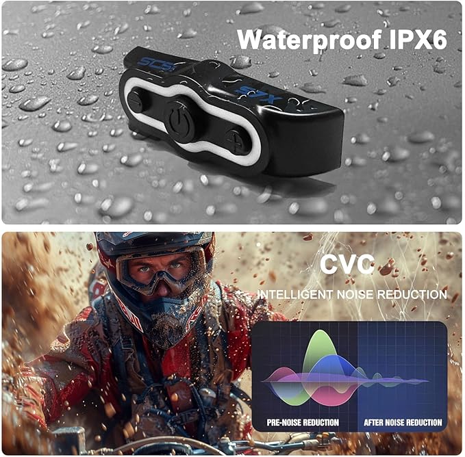Motorcycle Helmet Bluetooth Headset Motorcycle Helmet Speaker IPX6 Waterproof Sports Headset,Automatic Answer,Music Call Control,RGB Light,Intelligent Noise for All Helmets