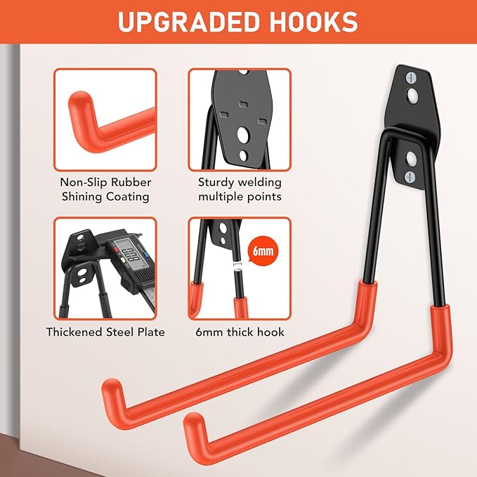 30 Pack Garage Hooks with Anti-Slip Coating,Heavy Duty Wall Mount Storage Hooks for Hanging Bike,Hose,Ladder,Yard,Garden Tools