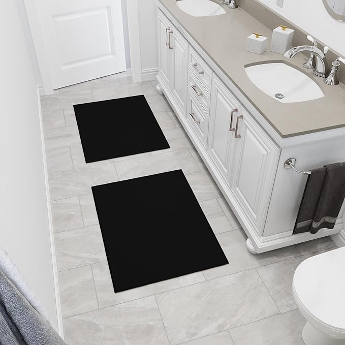 Ottomanson Rugs for Entryway 2'3" x 3' - 2 Pack Non Slip Solid Small Area Rugs Durable Front Door Mat Rug Stain Resistant Entrance Rugs for Bathroom Kitchen Bedroom & Living Room, Black
