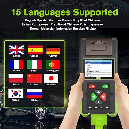 Automotive Battery Tester with Printer, 12V 24V Car Battery Load Tester and Alternator Tester, 20-2000 CCA Battery Capacity Tester, Relay Tester, Leakage Test for Heavy Duty Truck, BT500