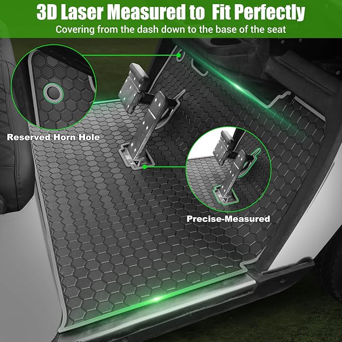 EZGO TXT Golf Cart Full Coverage Floor Liner Mat, fits EZGO TXT (1994+), Valor(1994+), Express S4(2012-2020), Cushman Workhorse, EX1(2020), Thick Anti-Slip Rubber, Grey Trim