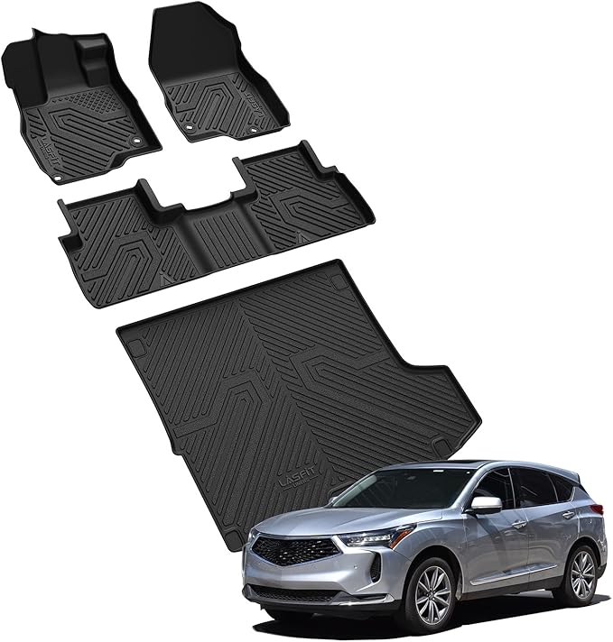 LASFIT Floor Mats & Cargo Mat for Acura RDX (2019-2025) All Weather Floor Liner TPE Custom Fit 1st & 2nd Row Rubber Car Mats and Cargo Liner for Acura RDX Automotive Accessories, Black, Tasteless