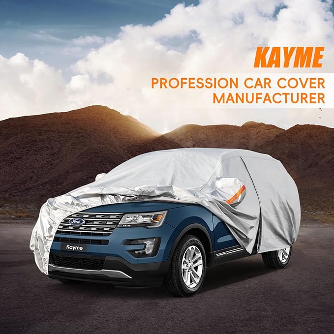 Kayme 6 Layers SUV Car Cover Custom Fit for Ford Explorer（2006-2025） Waterproof All Weather for Automobiles, Outdoor Full Cover Rain Sun UV Protection.Silver