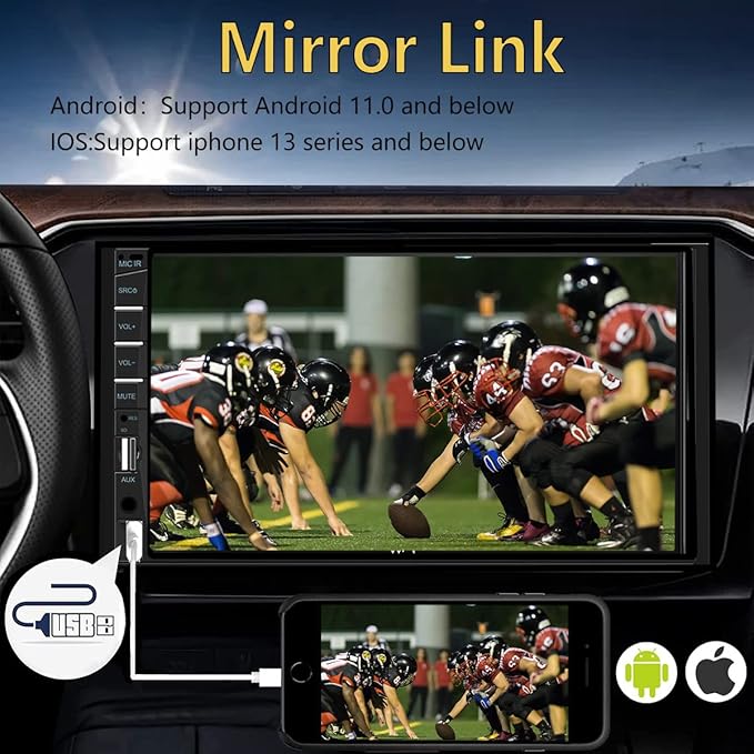 Naifay Car Stereo Double Din Radio with Bluetooth, Car Radio Touchscreen 7 Inch MP5 Player Car Stereo with Backup Camera Bluetooth, Mirror Link, FM/SWC/USB/SD/AUX, Car Audio Receivers with Subwoofer