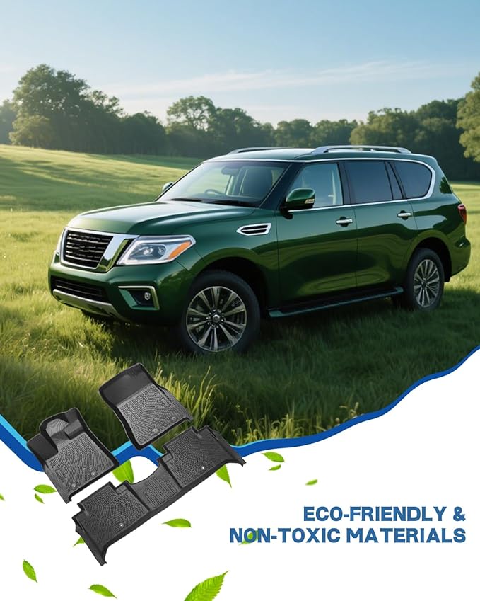 Icyhaws® for Nissan Armada/Infiniti QX80 2025 Floor Mats, All-Weather Protection Tech TPE Rubber Floor Liners Carpets Front/Rear Anti-Slip Tech Car Mats 1st and 2nd Row Automotive Accessories, 3 PCS