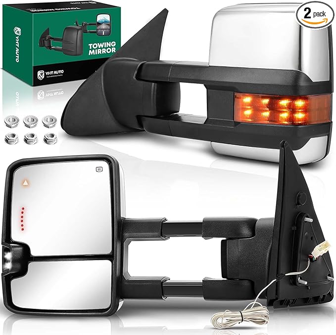 YHTAUTO Power Adjusted Heated Towing Mirrors Fit Toyota 07-21 Tundra, 08-17 Sequoia, Arrow & Turn Signal & Backup Running Light, w/Blind Spot Detection, Telescoping Driver Passenger Side Car Mirrors