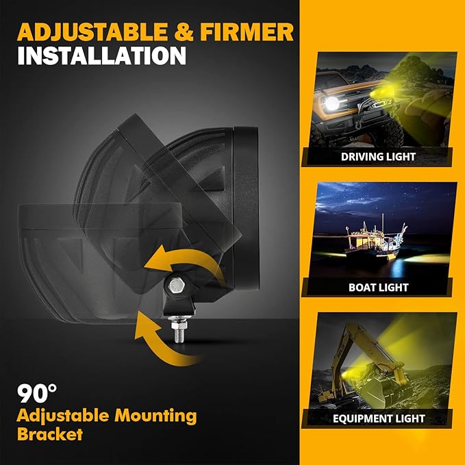 Auxbeam 4 Inch 90W Amber LED Fog Lights, 9000LM Super Bright Round Offroad Driving Pods, P4 Series Spot Beam Bumper Ditch Lights for Trucks, SUVs, Jeep Wrangler, ATV/UTV, Motorcycle, 2-Pack