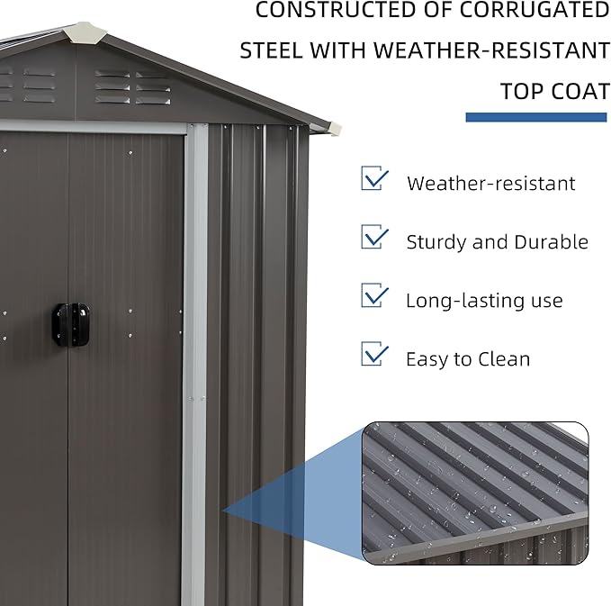 JY QAQA 5x3 FT Metal Outdoor Garden Storage Shed,Waterproof Metal Garden Sheds with Window and Lockable Double Door,Weather Resistant Steel Tool Storage House Shed forPatio,Lawn