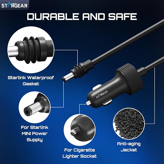 Starlink Mini Cable 12V 5M/16.4FT, Starlink Mini Accessories 16AWG Cigarette Lighter to DC Cord, Starlink Cable 12V-48V Car Charger Adapter (5M)