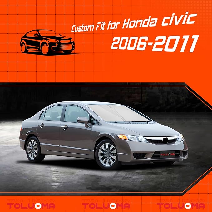 Custom Fit Windshield Sun Shade for Honda Civic 2006-2011 - Full Coverage, 210T Reflective Fabric, Double-Layer Design - Blocks 99% UV Rays, Keeps Car Cool, Easy to Install and Store