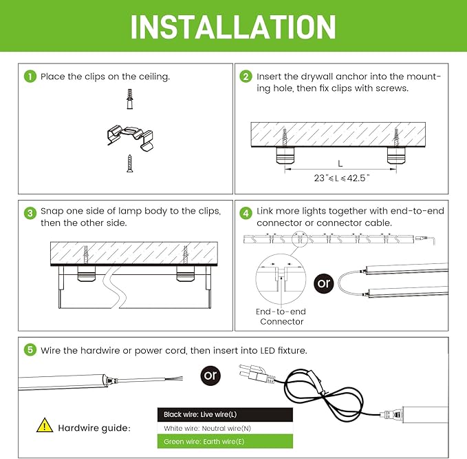 Pak LED Shop Lights, 4FT T5 Integrated Utility Fixture, 2300LM 6500K Cool White, 20W Energy Efficient Linkable LED Tube Lights for Garage, Workshop, Basement, FCC Certified, 2 Pack