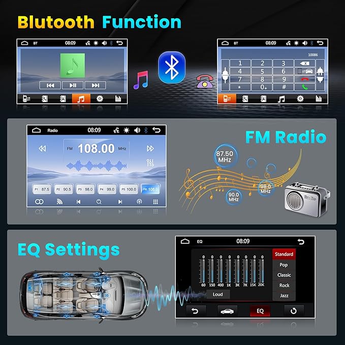 Double Din Car Stereo with 7 Inch HD Touchscreen Radio with Mirror Link Video Output Bluetooth FM Radio EQ FM/MP3/MP4/Subwoofer AUX/TF/USB Port, Car Audio Receivers with SWC Backup Camera MIC