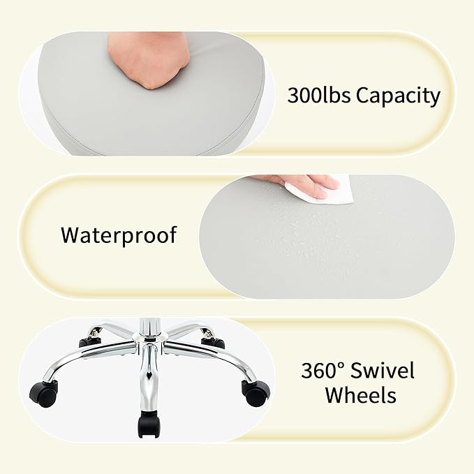 Rolling Stool Adjustable Height 19.5’’-26.6’’,Tattoo Chair for Artist, Gray Stool for Hairstylist (Gray)
