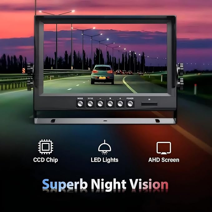 EVERSECU Car Backup Cameras System with 9'' Quad Split Monitor for RV Trailer Semi Truck Camper Bus & 4 AHD 1080P Rear&Side View Cameras with DVR Record Function Night Vision IP69 Waterproof