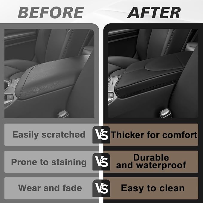 Muslogy Center Console Armrest Cover Compatible with Toyota Camry 2018-2024 Comfort Armrest Pad Arm Rest Cushion Vegan Leather Protector Regular Thick