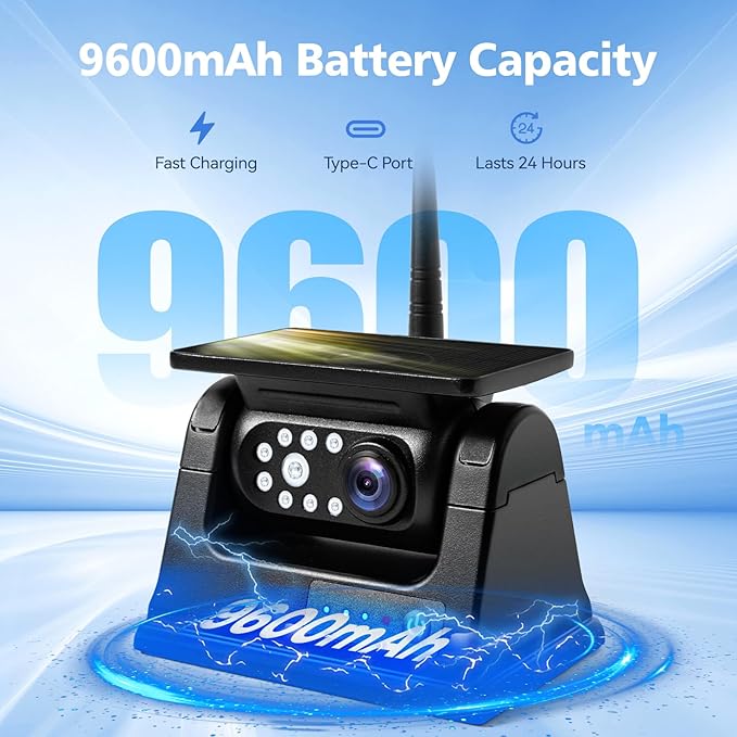 10.1" - 2 Magnetic Solar Wireless Backup Camera, HD 1080P DVR Monitor, Dual RV Cameras System for Hitch Towing RV Camper Trailer, IR Night Vision, Rechargeable Battery, Type-C Charging, SR2