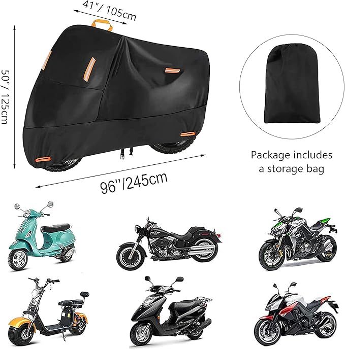 300D Oxford Heavy Duty Motorcycle Cover, Dirt Bike Cover, 96 inch XL for Adventure Cruiser Street Sport Touring - Tear Proof Night Reflective Lock Holes Waterproof Impermeable Outdoor Protect