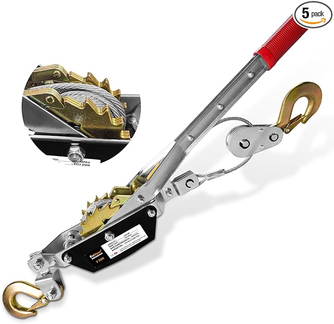 Come Along Winch 2T,Pulling Capacity 12 FT Steel Cable 2 Hooks,Heavy Duty Come Along Tool with Dual Gears,Heavy Duty Hoist Cable Puller for Vehicle Rescue