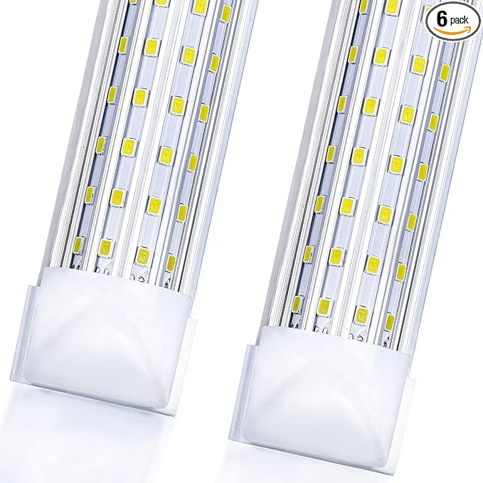 (6-Pack, 8FT LED Shop Light, U Shape Integrated T8 LED Tube Light,18800LM, 144W, 6000K Cold Light, 8 Foot Linkable Shop Lights W/Built-in ON/Off Switch for Warehouse, Workshop