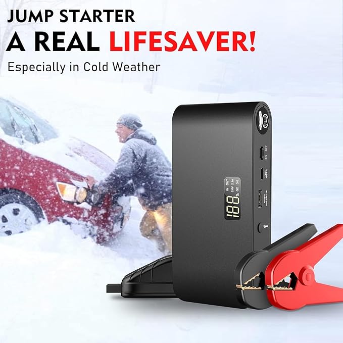 BOOKOO Car Battery Jump Starter, 3000 Amps Jumper Starter for Car 7.2 L Gas | 5.5 L Diesel Engine, Power Bank Battery Backup with USB QC 3.0 | PD 18W Fast Charging,3 Flashlight Modes for Emergency Use