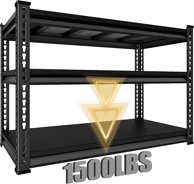 48" W Garage Shelving Heavy Duty, 1500LBS Loads Shelving Units and Storage Racks, 3-Tier Metal Garage Storage Shelves, Industrial Utility Shelf Heavy Duty,48" Wx16 Dx39 H, Black