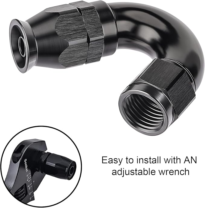EVIL ENERGY 4AN 150 Degree PTFE One Piece Full Flow End Hose Fitting Aluminum Black