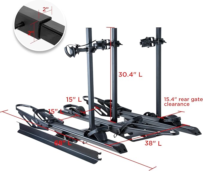 250LBS. Capacity Foldable 3-Ebike Rack with Ramp for Car SUV RV Truck Trailer and Van, 2 Inch Receiver