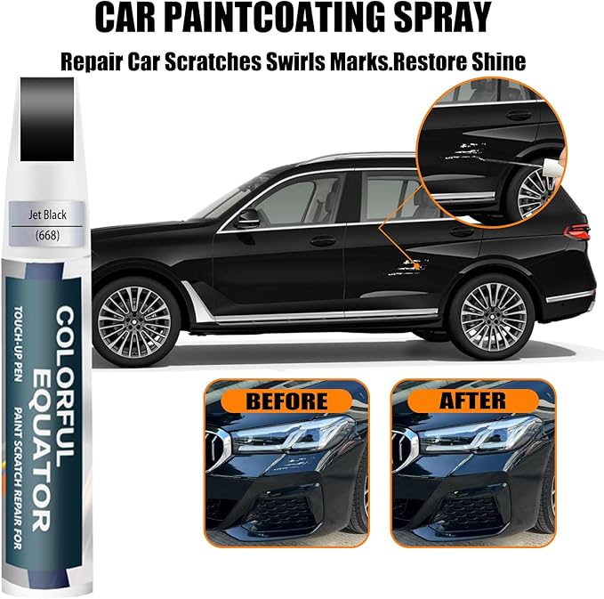 Jet Black(668) Touch Up Paint for BMW, Car Paint Pen Scratch Repair Two-In-One Touch Up Paint, Premium Car Scratch Remover for Deep Scratches