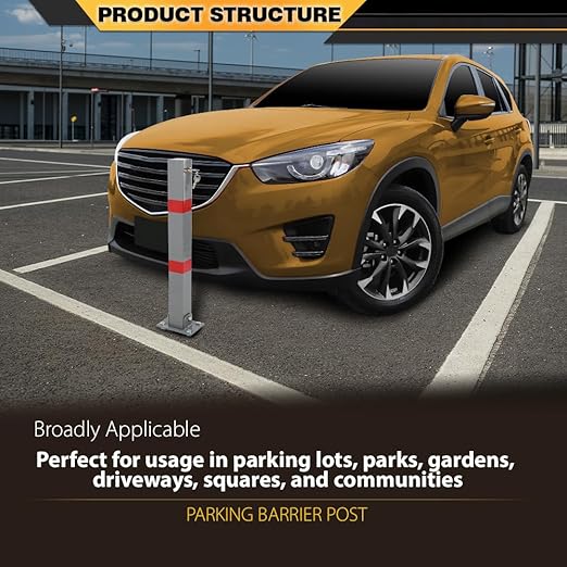 Folding Parking Barrier Lockable Car Bollard Driveway Safety Security Post