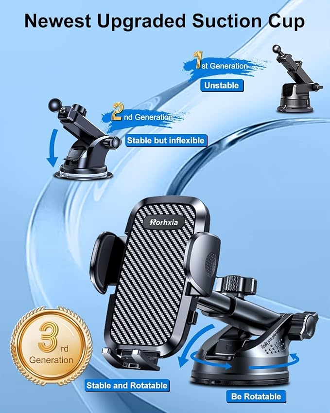 3-in-1 Car Phone Mount [2025 Upgraded Suction Cup] - Dashboard/Vent/Windshield, 60LBS Strong Hold, 360° Rotation, Thick Case Friendly - Fit iPhone 14/Samsung Galaxy & All Phones (Black)