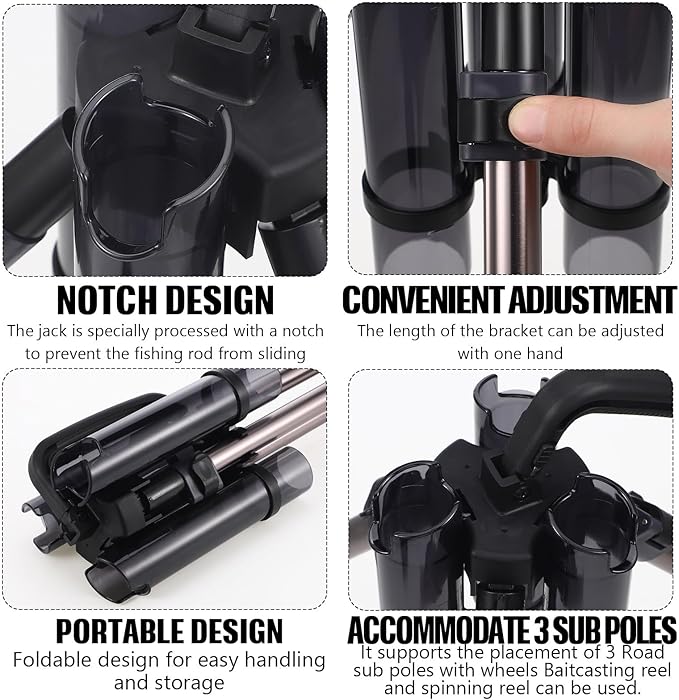 Gisafai Fishing Rod Carrier Foldable Pole Holder Stand 3 Rod Portable Surf Fishing Holder Vertical Beach Pole Storage Freestanding Rack for Garage, Home, Outdoor